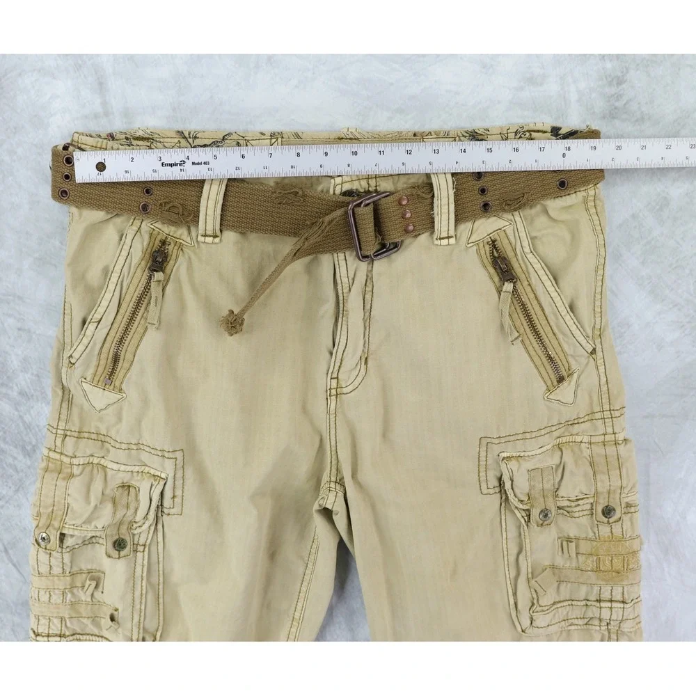 Jet Lag Cargo Shorts Mens 38 Tan Distressed Gorpcore Vintage Y2K Streetwear Belt